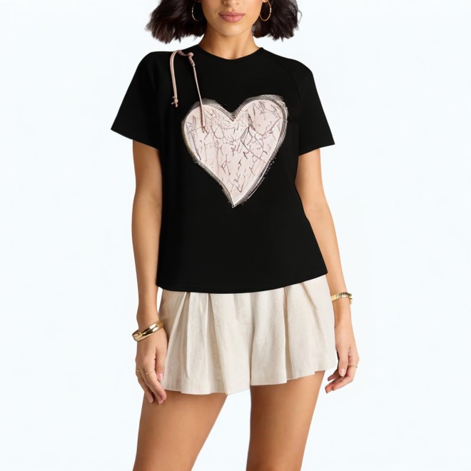 Short Sleeved T Shirt With Button Decoration