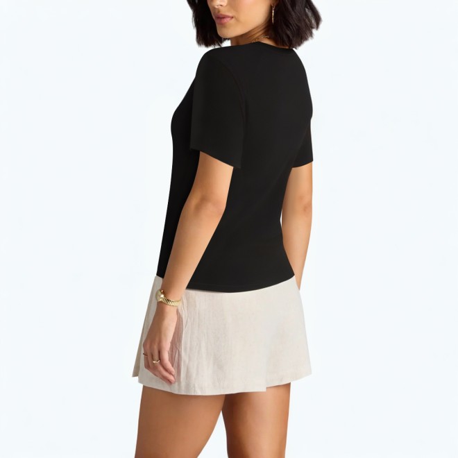 Short Sleeved T Shirt With Button Decoration