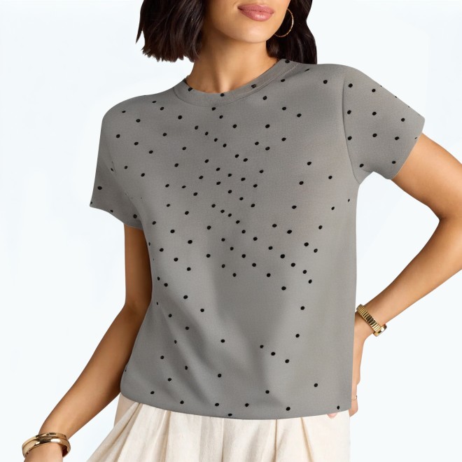 Summer Polka Dot Round Neck T shirt