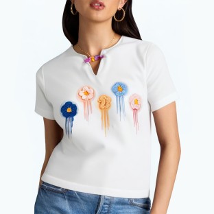 Colorful Flower Short Sleeved T Shirt