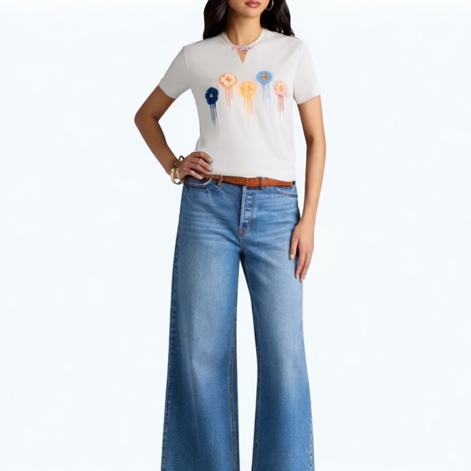 Colorful Flower Short Sleeved T Shirt
