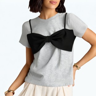 Three Dimensional Bow Short Sleeved T Shirt 