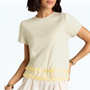 Spliced Ruffle Hem Short Sleeved T Shirt