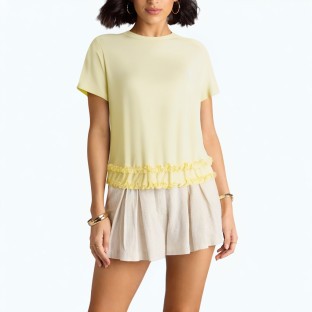Spliced Ruffle Hem Short Sleeved T Shirt