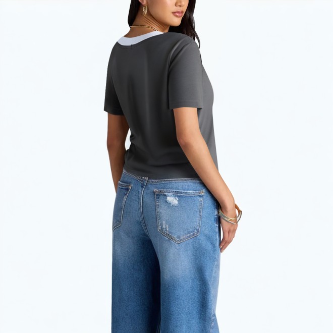 Gray Waist Short Sleeved T Shirt