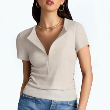 Round Neck Fake Two Piece Knitted Short Sleeved T Shirt